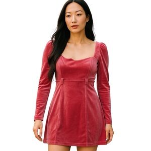 Blu Pepper Long Sleeve Velvet Dress in Deep Pink Size S -no belt